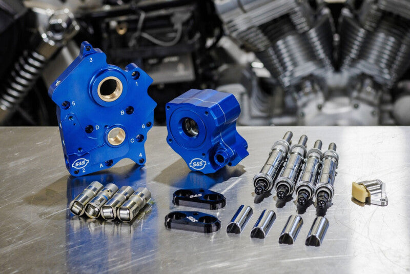 S&S Cycle 2017+ M8 Oil Cooled Cam Chest Kit w/o Cam - Chrm Pushrod Tubes & Chain Tensioner Incl. VVT