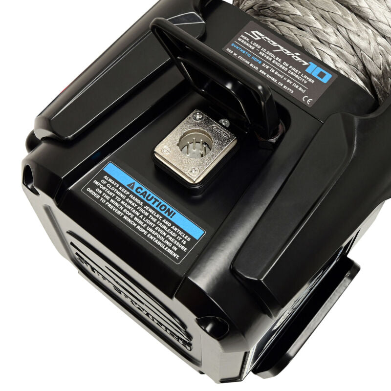 Superwinch 10000 LBS 12V DC 3/8in x 54ft Synthetic Rope Scorpion 10000SR Winch - Black Powdercoat